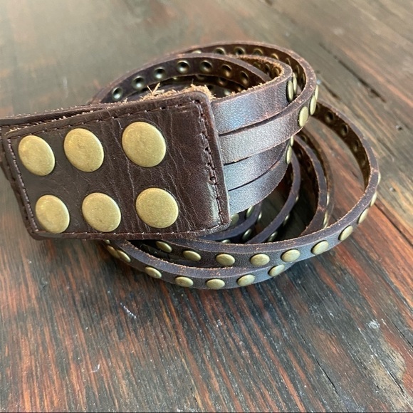 Brown Leather Gold Studs Four Strands Wide Belt Total length size Small Medium main image 5